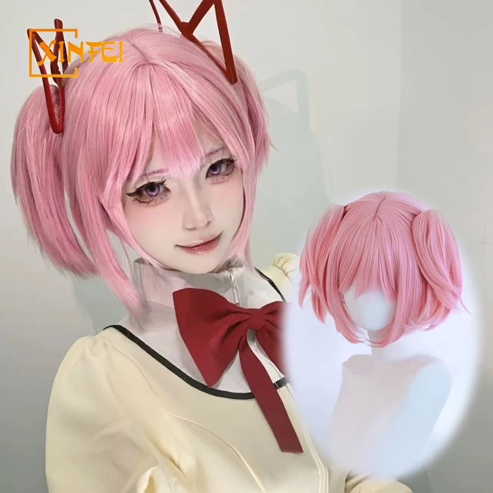 

XINFEI Cosplay Wig High Quality Pink Short Clip Ponytails Synthetic Hair Party Anime Cosplay Wigs