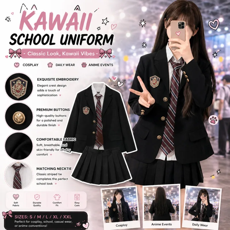 Y2K JK School Uniform Jacket Suit Girl Blazer Black Japanese Academy Preppy Coat Student Outfit, Spring Autumn Cosplay Gift New