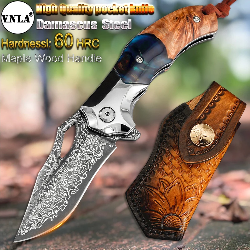 

VNLA High Quality VG-10 Damascus Steel Folding Knife Sharp Outdoor Camping Hunting Survival Multi-Purpose EDC Tool Pocket Knife
