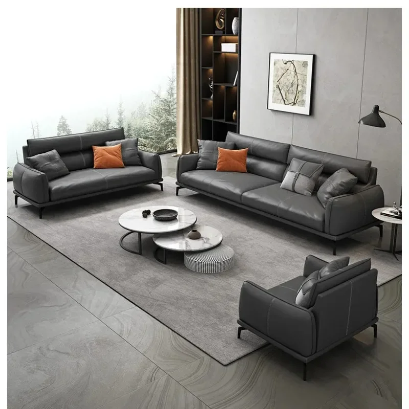 

Recliner Office Sofa Coffee Table Combination Simple Modern Cowhide Three-person Fashion Nordic Office Reception Home Furniture