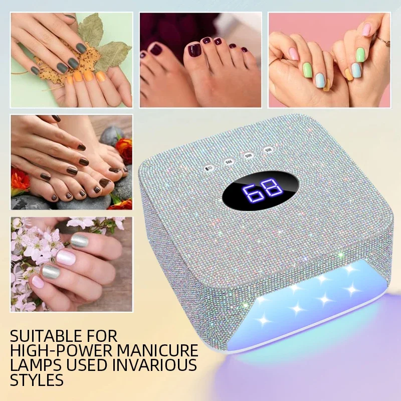 54W UV LED Nail Dryer Bling-bling Rechargeable Nail Lamp with Smart Sensor Wireless Portable Gel Polish Curing Manicure Tools