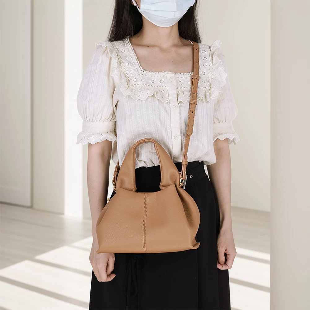 Soft Cloud Bag Solid Color Fashion Handbag with Removable Strap Tote Shoulder Bag PU Leather Top Handle Bag for Women