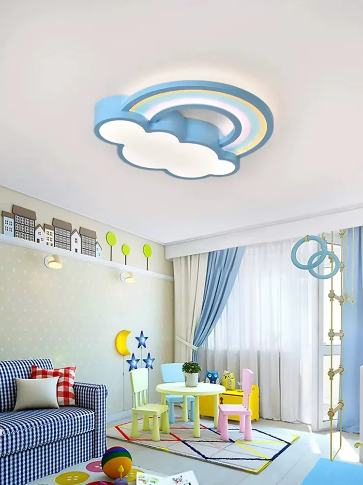 Children's Room Ceiling Lamp Cartoon Rainbow Clouds Simple And Warm Boys And Girls Bedroom Princess Room Light Fixtures