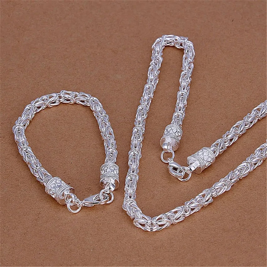 925 sterling Silver 5MM Circle Dragon Chain Bracelets Necklace Jewelry set for men women Fashion Party wedding Hot Gift