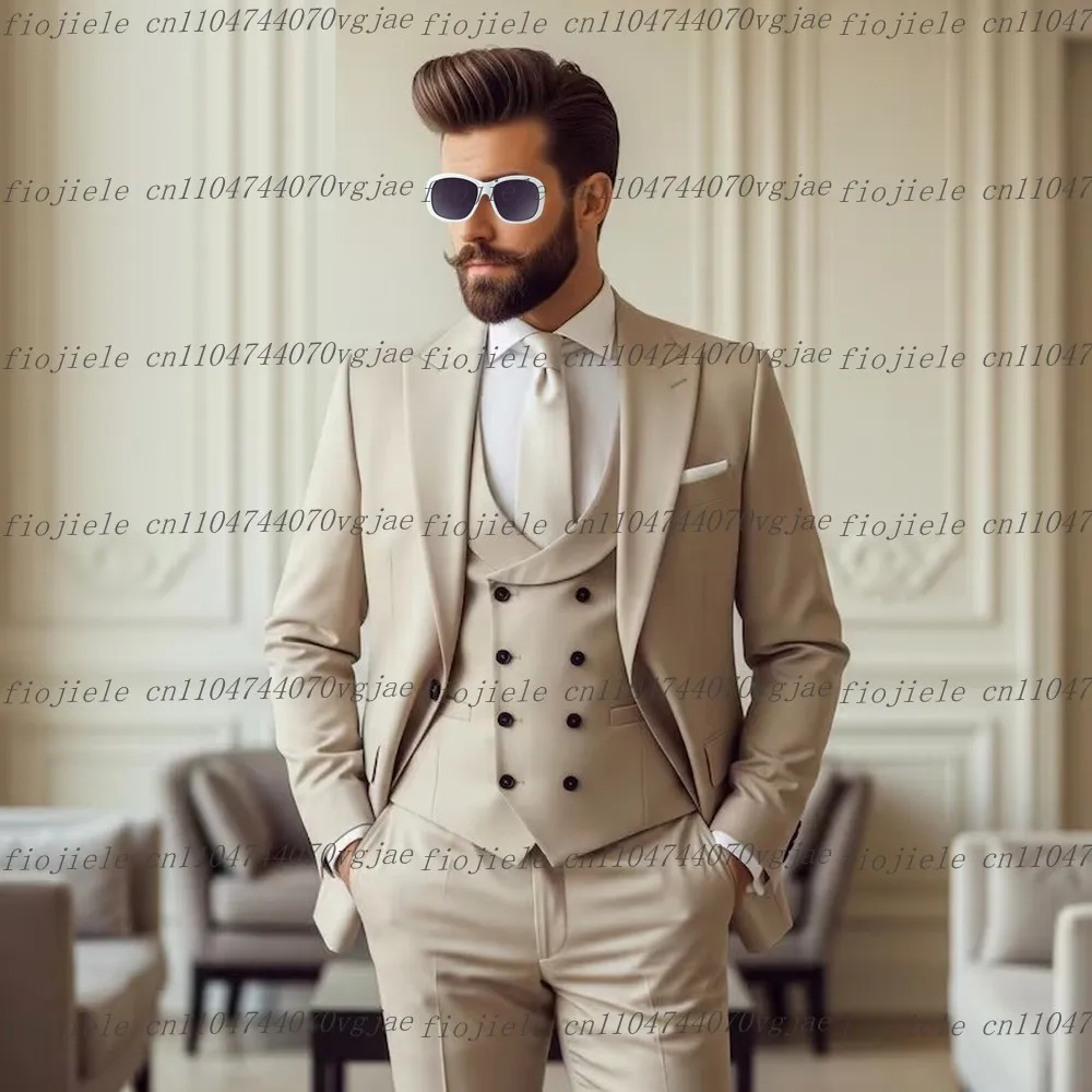 

New Khaki Men Suit Formal Occasion Wedding Party Groom Groomsman Business Male Tuxedos Customized 3 Piece Set Jacket Vest Pants