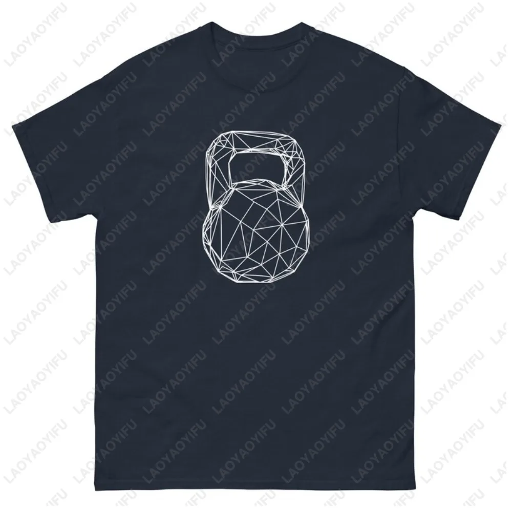 Geometric Line Style Kettle-bell T-Shirt Gym Workout Fitness Bodybuilding Weightlifting Sports Tshirt Casual Fashion Cotton Tees