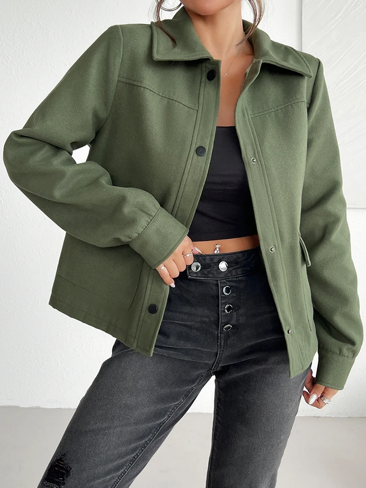 Women's Aviator Jacket Woolen Coats Cropped Bomber Jacket Autumn Winter Jacket Outerwears Long Sleeves Female Chic Lady Outfits