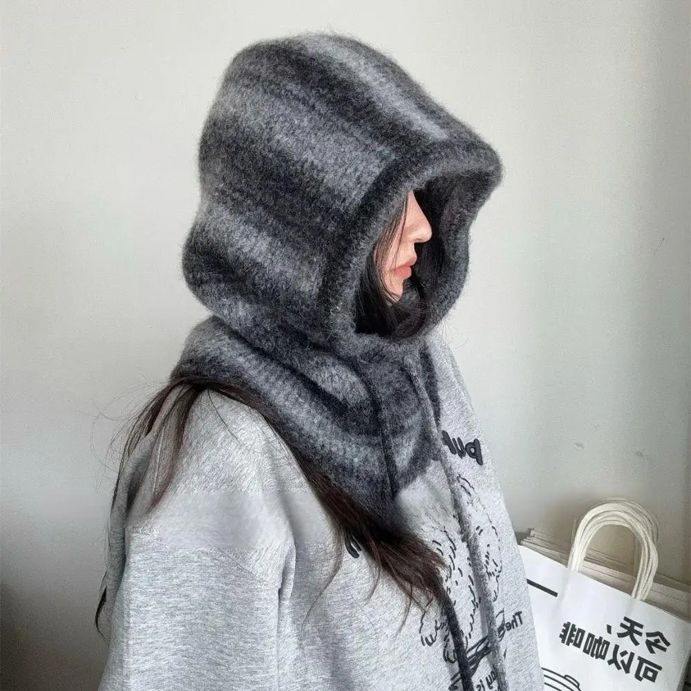 موضة محبوك مقنعين قبعات الخريف الشتاء بالاكلافا القبعات النساء في الهواء الطلق الدافئة الرباط القبعات قطعة واحدة طوق الرقبة بيني قبعة #1