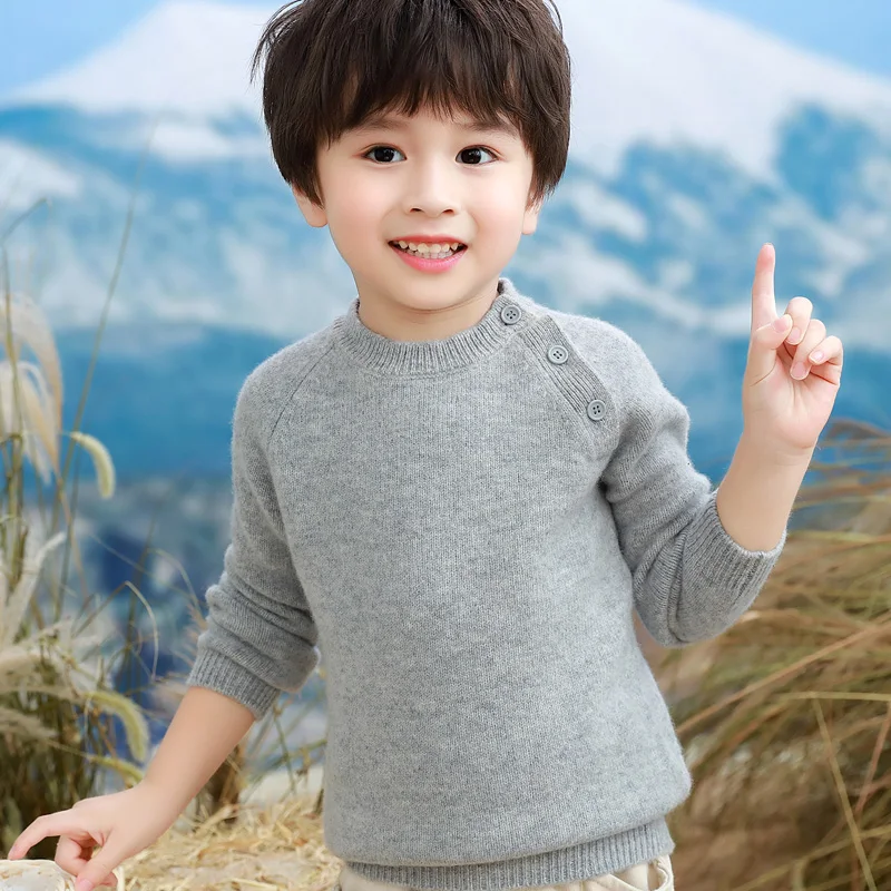 Soft  Unisex Style 100%  Merino Wool  Sweater Autumn And Winter  Pullover  Long Sleeve O-Neck  Basic  Children's Clothing Tops view 5