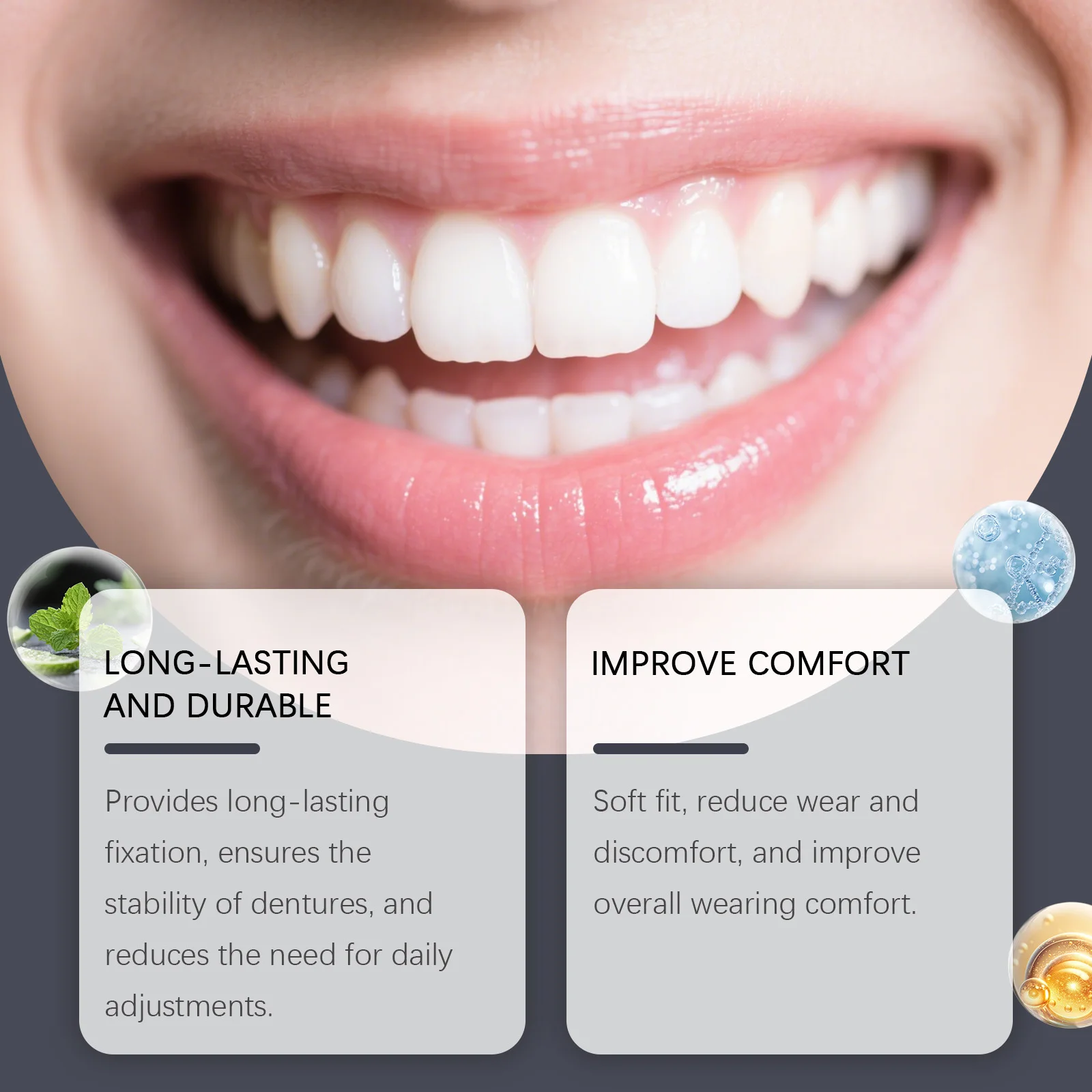 Denture Adhesive Cream - Long-Lasting Comfortable & Natural Hold, Enhances Smile Aesthetics for Daily Oral Care