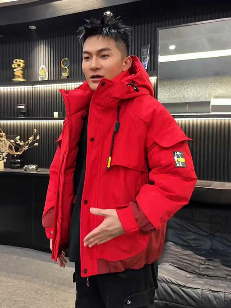 

Мужская зимняя утепленная куртка-пуховик в стиле пэчворк для активного отдыха, повседневной носки и поездок на работу, из полиэфирного волокна, с длинным рукавом и молнией