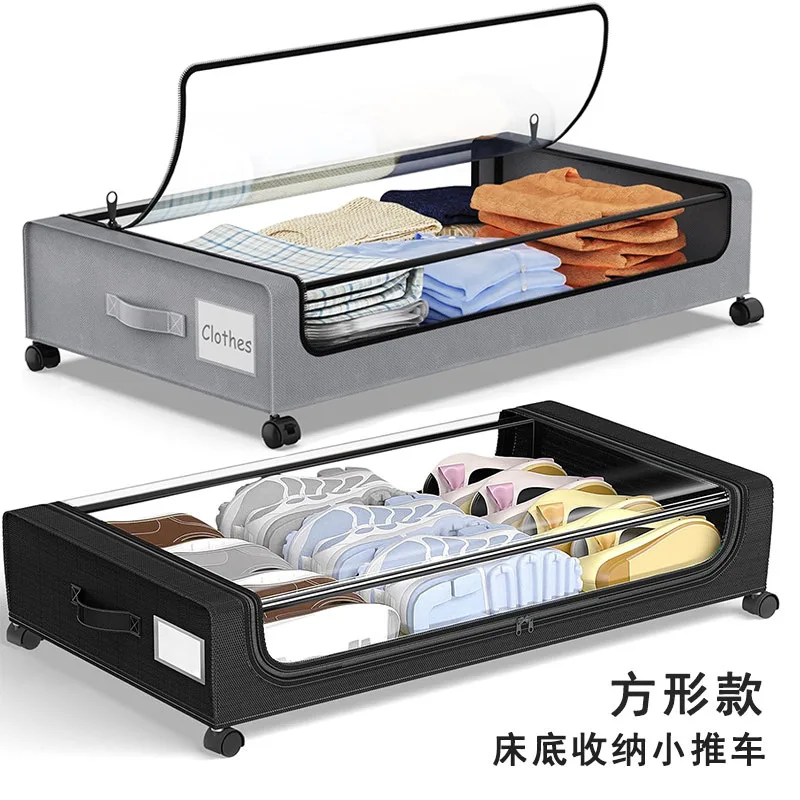 Wheeled Underbed Storage Bag Fabric Flat Organizer Blankets Clothes Bedding Dust-Resistant Bedroom