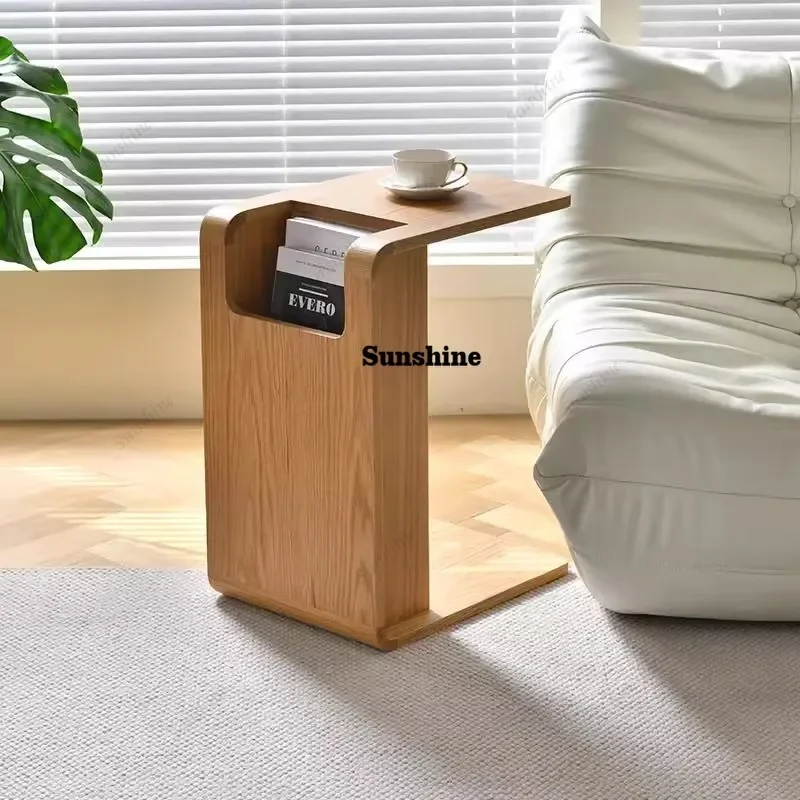 Nordic Solid Wood Sofa Side Table Danish Designer Magazine Side Table Wabi-sabi Style Modern Side Cabinet C-shaped Small Table