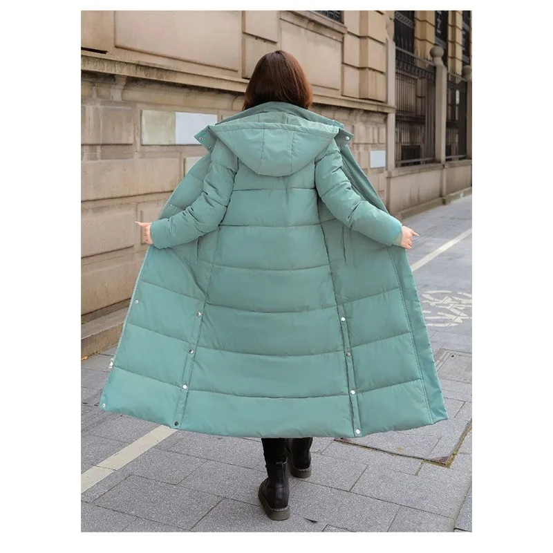 2023 Autumn Winter New Cotton Coat Women Down Cotton Coat Winter Thickened Long Coat New Loose Extra Long Over Knee Cotton Coat