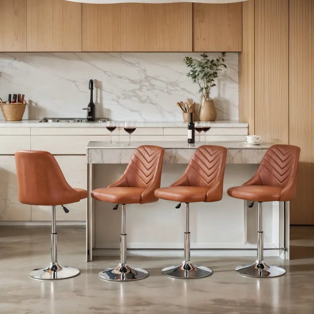 

Bar Stools Sillas Para Barra AltaSet Of 4 360 Swivel Adjustable Height Bar Stool PU Leather Counter Stool With Backrest, Modern