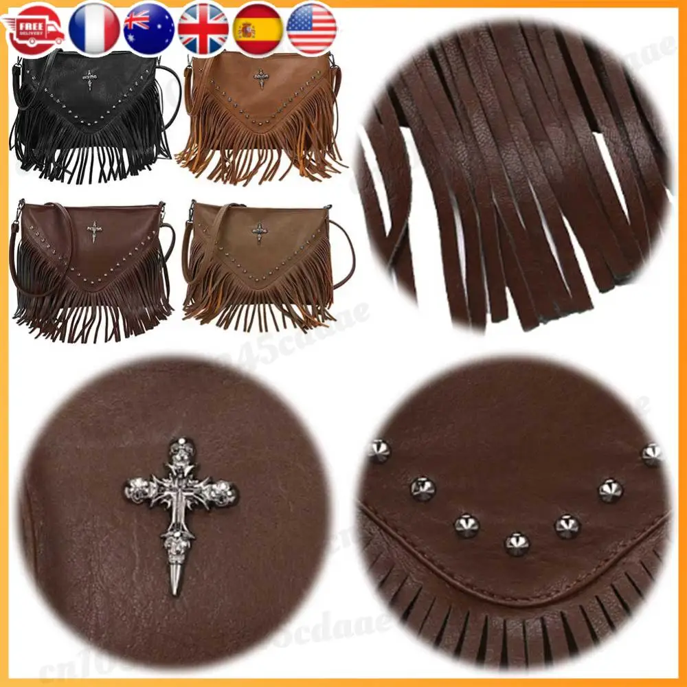 

Женская сумка через плечо с кисточками из искусственной кожи, большая вместительная винтажная маленькая сумка с регулируемым ремешком и кисточками, сумка-хобо для путешествий на открытом воздухе