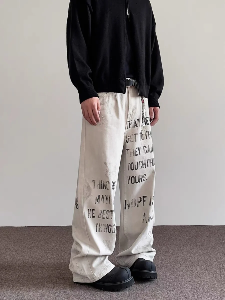 

Ретро-джинсы в американском винтажном стиле с эффектом потертости, прямые брюки с микро-клешем для женщин, повседневная одежда в стиле High Street