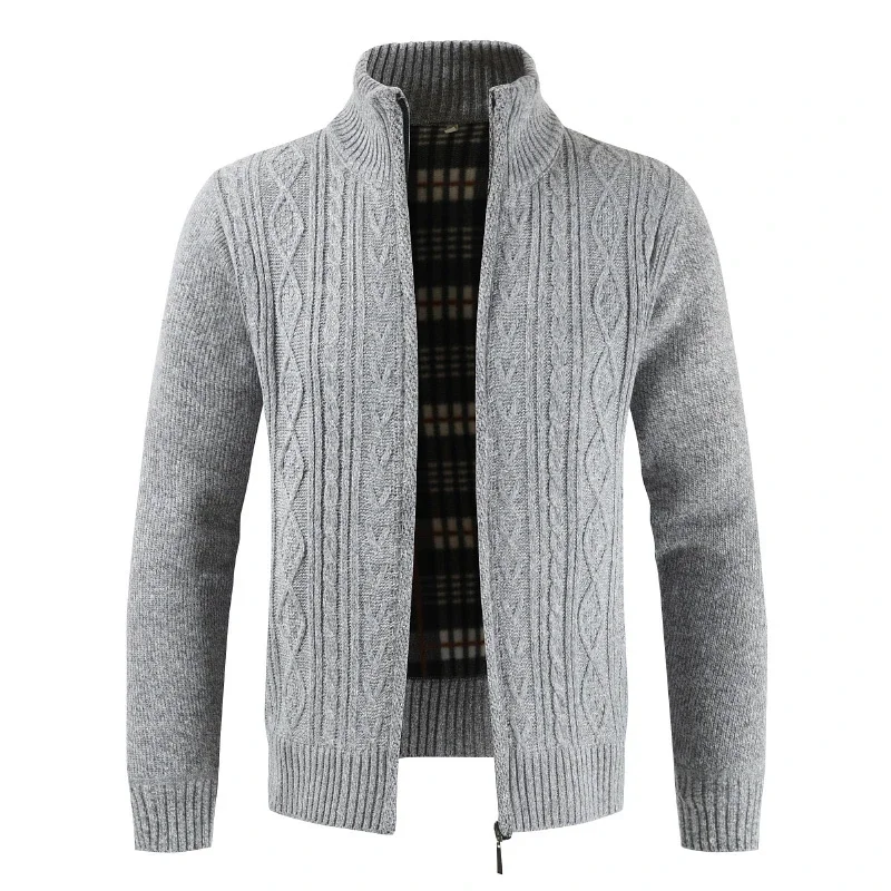 

Autumn Winter Mens Sweater Fashion Brand Casual Sweater Stand Collar Cardigan Men Striped Slim Knitted Men's Sweatercoat ZL152