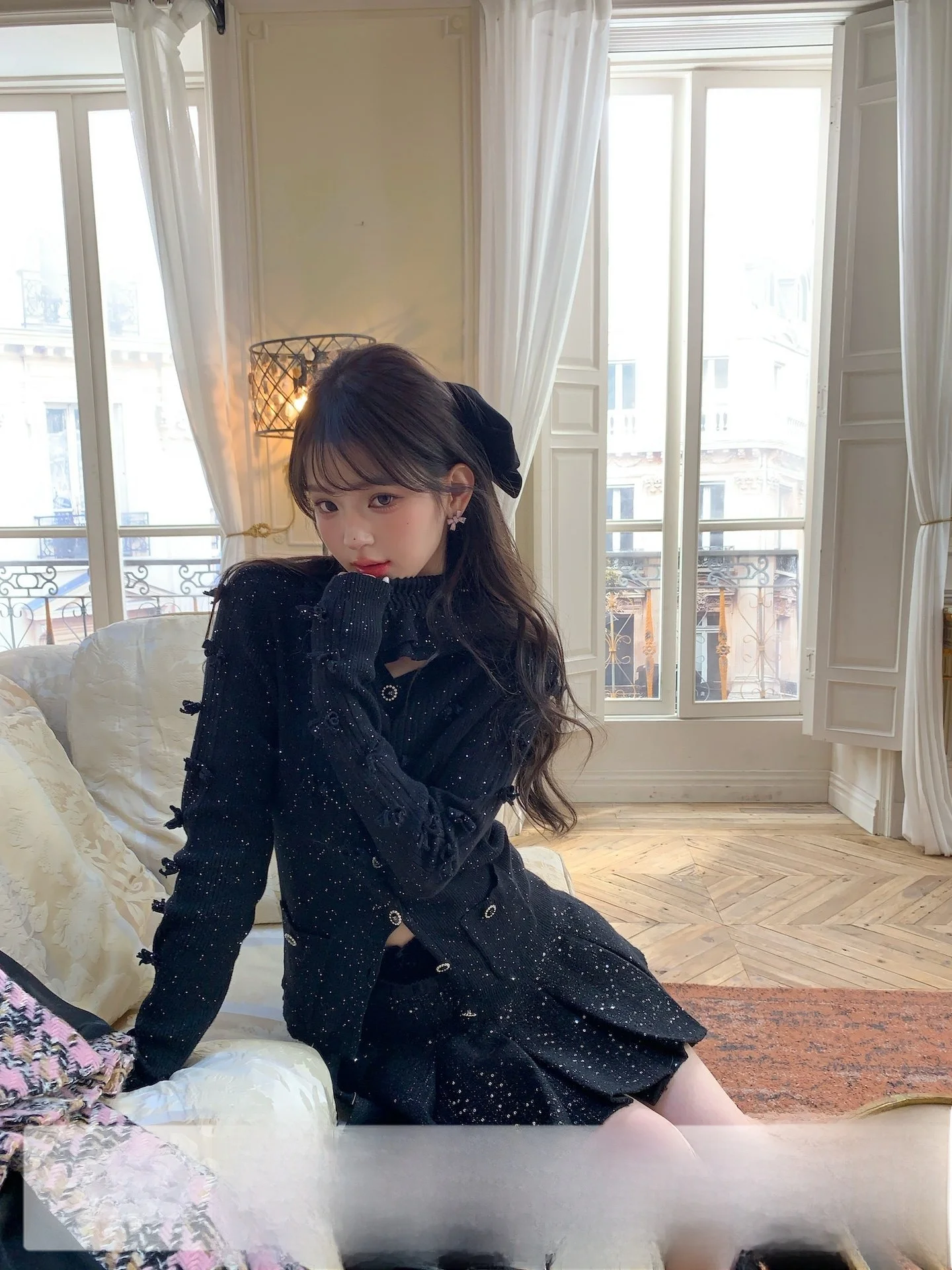 

F Boutique Glitter Knot High Ne ort Sve round Ne Knitted Sweater Sparkling Commute Sle Women's Faion