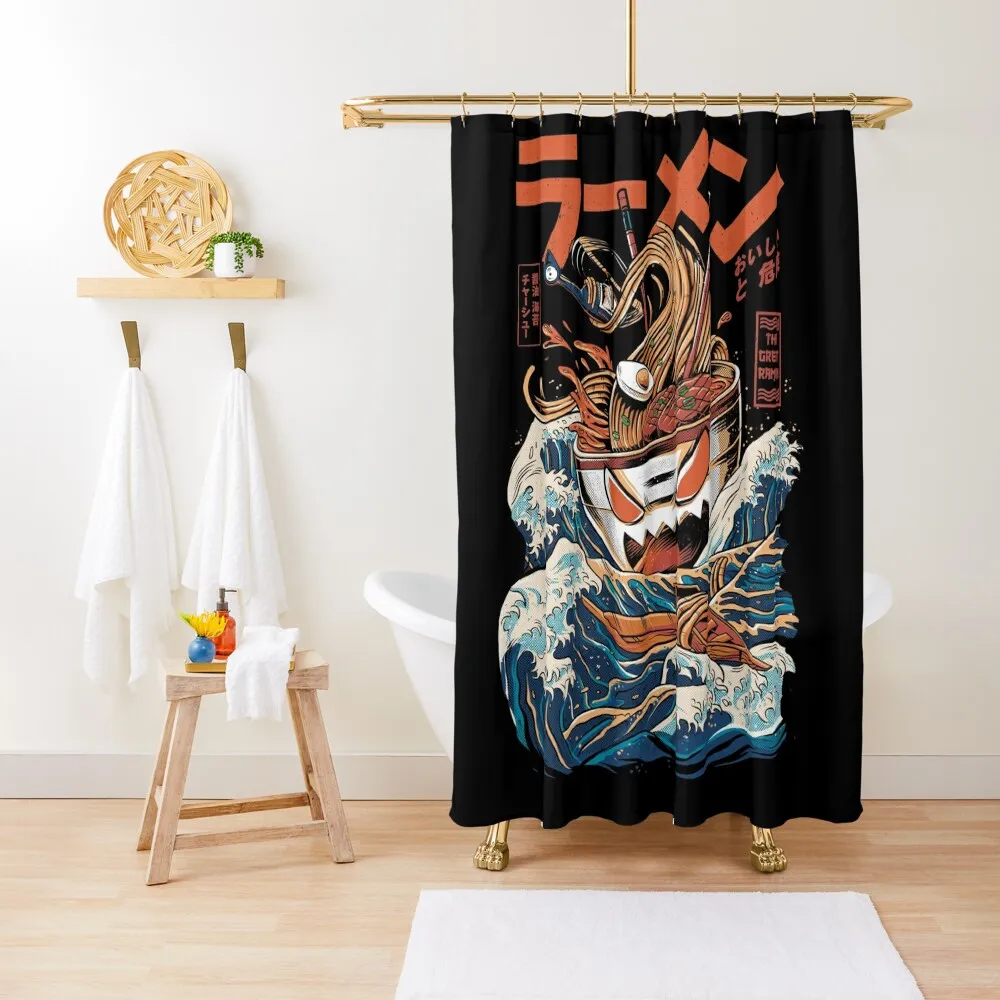 The black Great Ramen Shower Curtain Funny Shower Bathroom And Shower Products Anime Bathroom Curtain