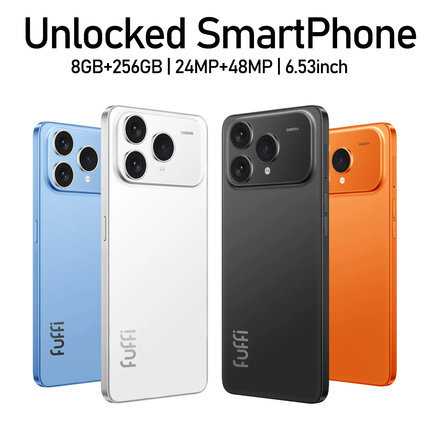 FUFFI M17 Pro Unlocked 4G Smartphone | 6.53'' HD, 8+256GB, 4000mAh battery, 48MP Camera, Fast Charging, Face Recognition, Android | Daily Office & Gift