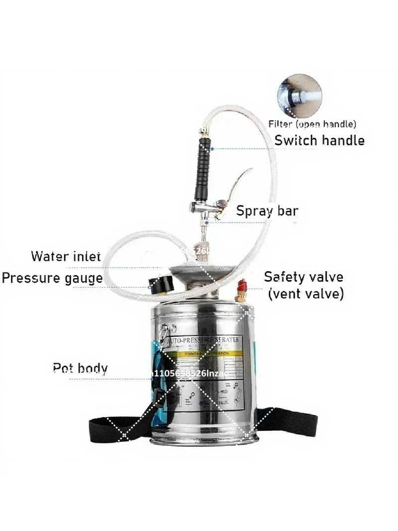 Stainless Steel 4L-10L Manual Pressure Sprayer for Gardening, Car Washing, Watering, High Pressure Pneumatic Sprayer