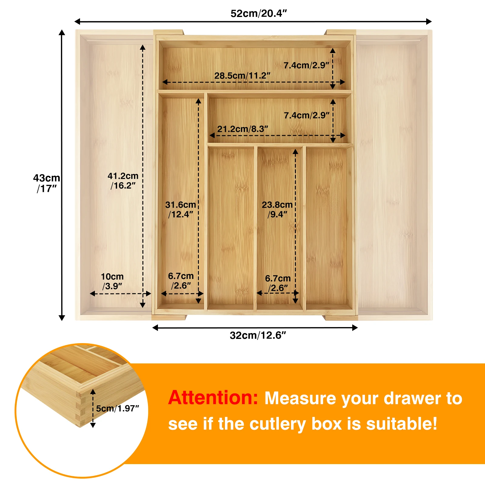 منظم درج من الخيزران قابل للتوسيع من BRIEFNESS مكون من 8 فتحات قابلة للتعديل، صينية أدوات المطبخ، مقسم شوكة السكاكين، تخزين أدوات المائدة البيئية #3