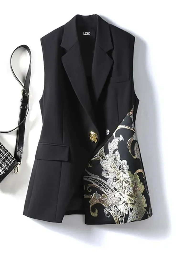 Chinese Style High-End Printed Suit Vest For Women In Spring And 2024 Design Breasted Diagonal Access Control Vest Loose Version