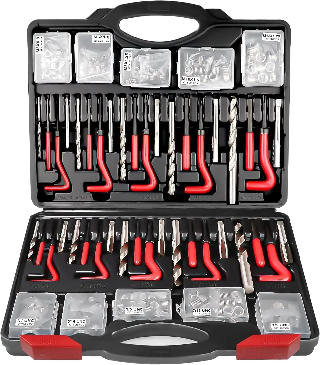 

338PC Thread Repair Kit with Metric & SAE HSS Drill Bits and Wire Inserts for M5-M12 and 1/4"-1/2" Sizes
