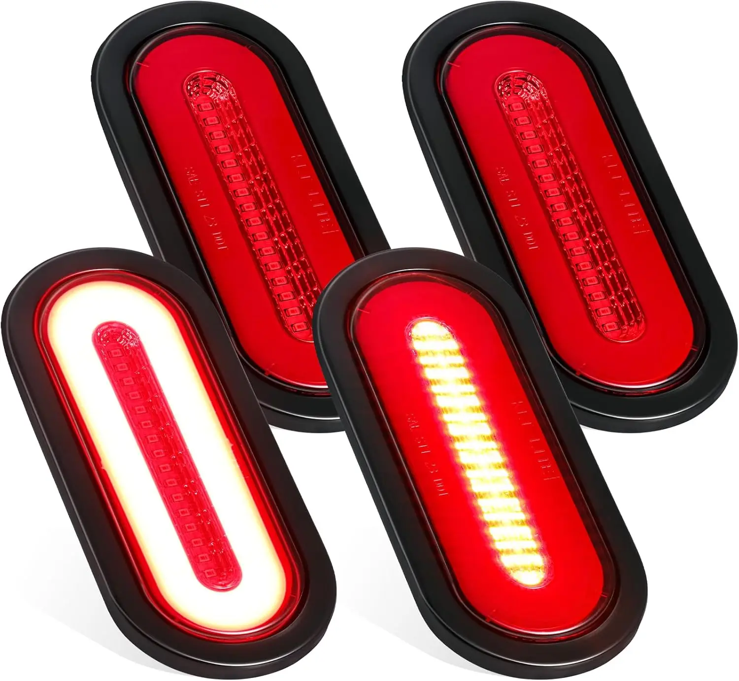 

4 шт. 6-дюймовые овальные светодиодные задние фонари для прицепа Red Halo Glow, 12-24 В, IP67, водонепроницаемые, с резиновой втулкой и проволочными косичками