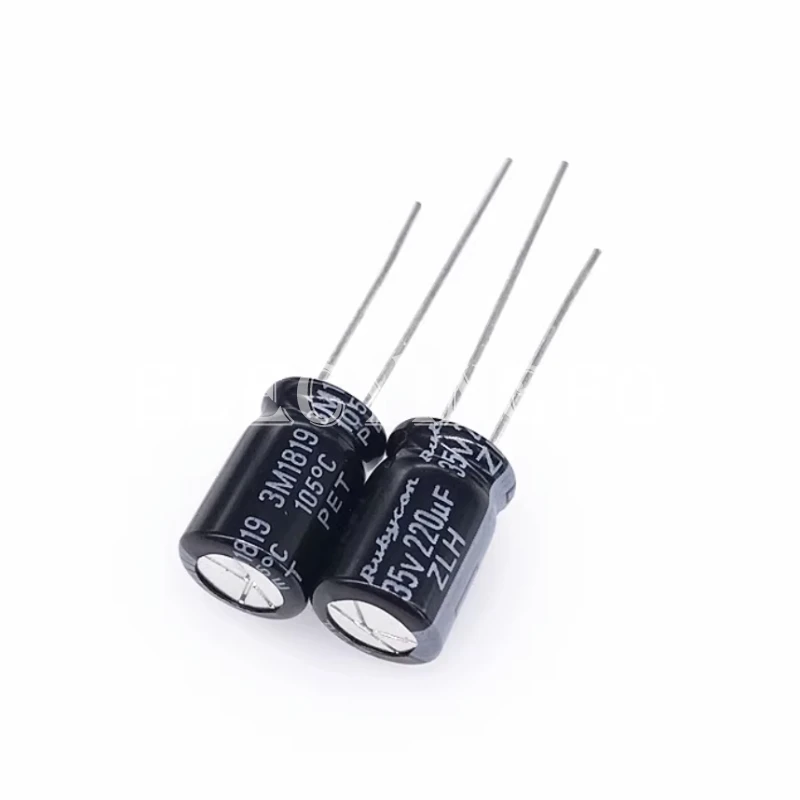 RUBYCON 35V220UF ZLH เมนบอร์ด8X11.5mm ความถี่สูงของแท้ตัวเก็บประจุแบบอลูมิเนียมอิเล็กโทรไลติก35ZLH220M 220uF 35V
