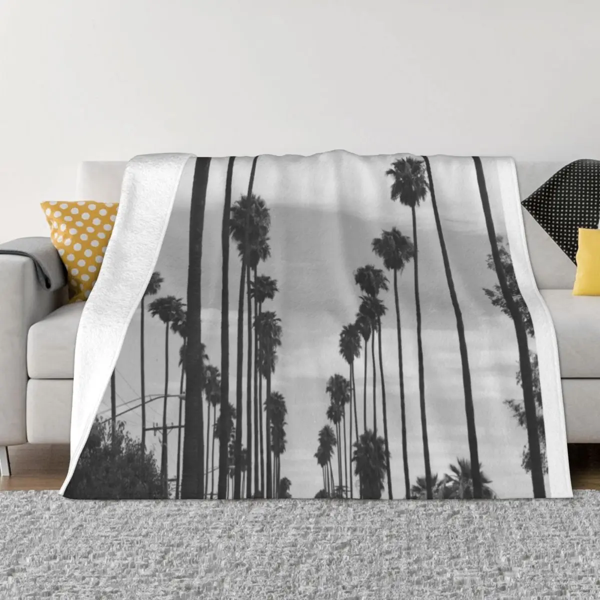 

Vintage Black & White California Palm Trees Photo Throw Blanket Sofa Blankets Plaid