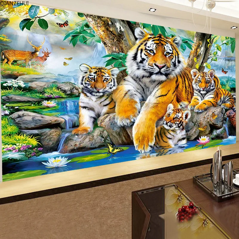 

DIY full Diamond Embroidery,Round Diamond 5D Tiger Living room decoration rhinestone beads Diamond painting