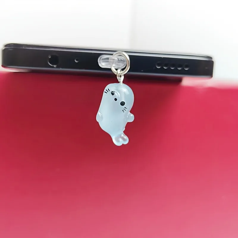 Cute 3D Fluorescent Dolphin Phone Dust plug Accessories Decoration Hanging Pendant for iPhone for Samsung Type-C Charging Port