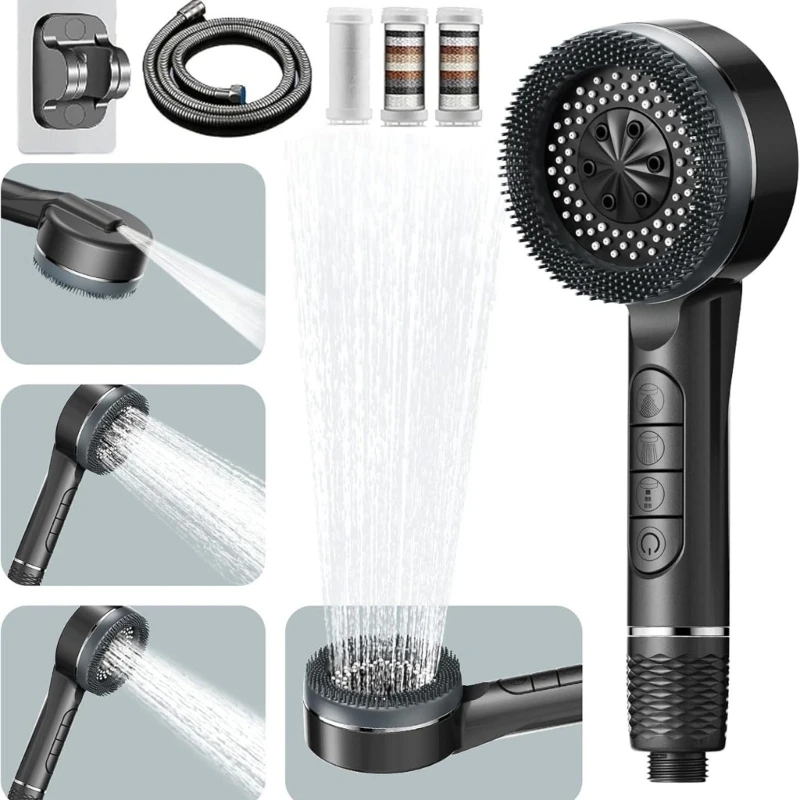 

High Pressure Shower Head Water Saving Showerhead With 4 Function Pressurized Water Massage Shower Quick Installation M4YD