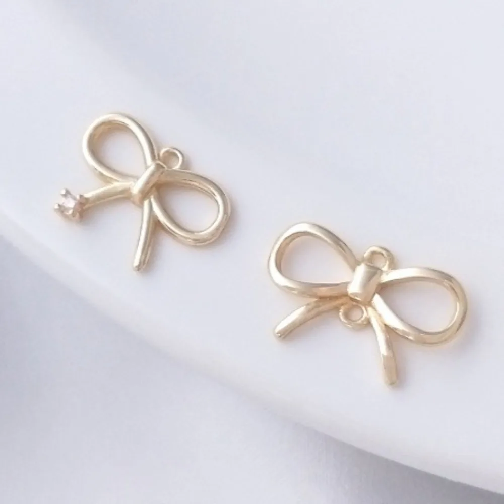 

1 шт. медные подвески 14 К золотого цвета, одинарный циркониевый кулон с бантом, нежный галстук-бабочка, двойной кулон, серьги ручной работы, браслет