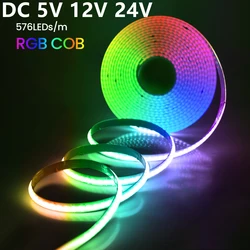 Taśma LED RGB COB 5V 12V 24V 576LEDs/m Oświetlenie liniowe o wysokiej gęstości Elastyczna taśma LED RGB do podświetlenia telewizora Dekoracja domu