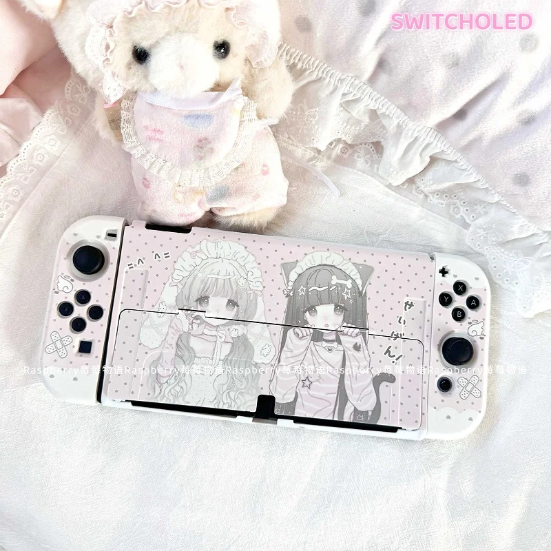 

Original Design Switcholed Protective Case Cute Manga Style Japanese Girl Pink Oled Protective Case Anti Drop Anime Peripheral
