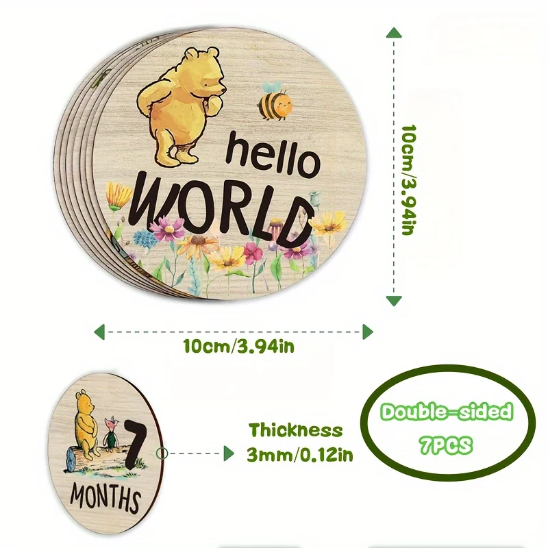 7 Double-Sided Newborn Milestone Cards with Bear Print HELLO WORLD Capture 1-12 Months Infant Growth with Photo Gift for Parents image 3