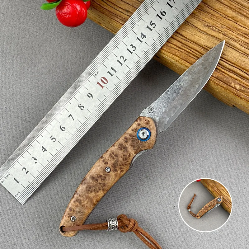 

Cross-Border Damascus Steel Folding Knife Ebony Handle Outdoor Knife Multi-Functional Fruit Knife Portable Split Express Knife