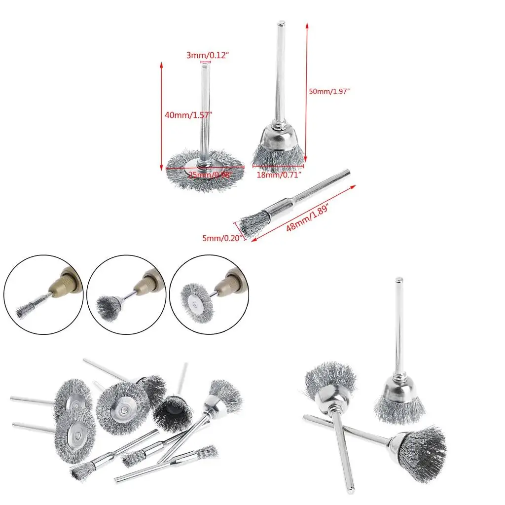 9 Steel Brush Wire Wheel Brushes Die Grinder Rotary Electric Tool for Engraver
