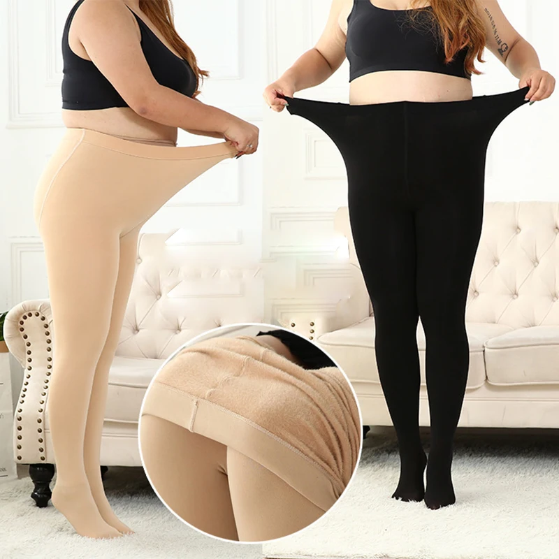 

2XL Plus Size Women's Winter Thermal Sock Pants High Waist Super Elastic Slim Fleece Pantyhose Female 90G