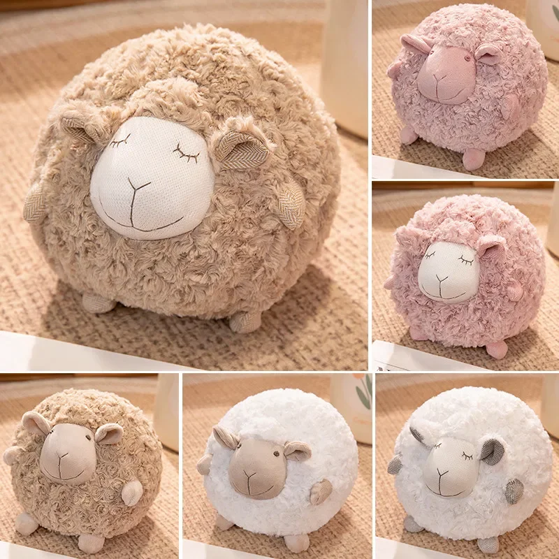 

Fluffy Lamb Ball Plush Toy Cartoon Eyes Closed Open Pink White Brown Standing Farmland Sheep Animal Plushie Peluche Kids Present