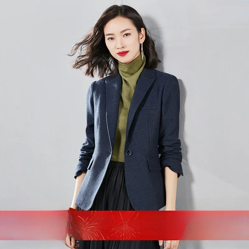 

Женское шерстяное пальто-пиджак Vimly Winter 2025: приталенный крой, длинный рукав, винтажный стиль, для офиса и повседневной носки, из смесового полиэстера