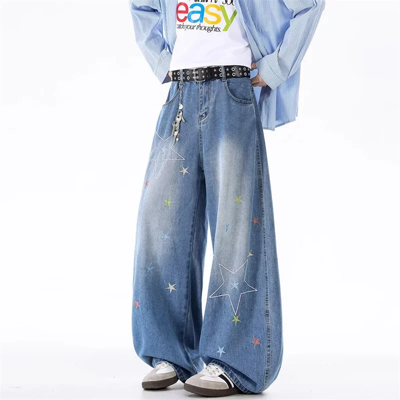 2025 Autumn Star Embroidered Straight Flared Jeans For Man Y2K Vintage Streetwear Baggy Denim Pants Hip Hop Punk Fashion jean