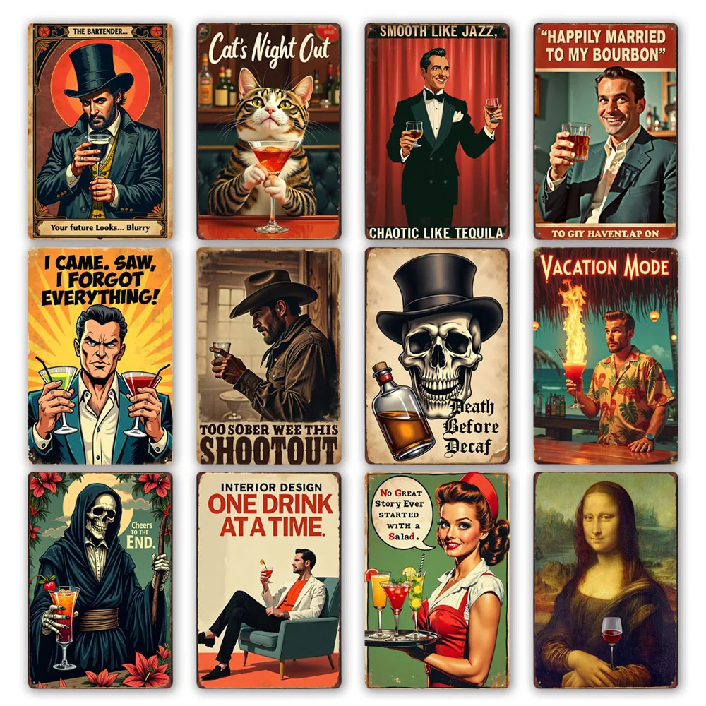 Retro Alcohol Tin Sign Metal Vintage Plaque Bar Wall Art Kitchen Living Room Bedroom Party Decoration