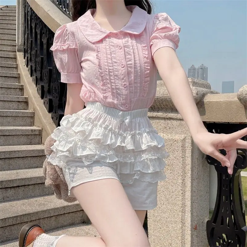 Sweet Harajuku Lolita Cake Skirt Women Y2K Kawaii High Waist Lace Ruffle A Line Mini Skirt Girls Princess Stylish Outfit