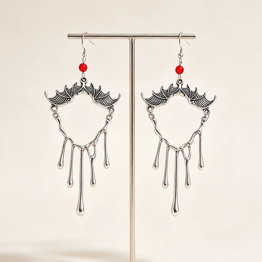Dark style bat shaped long earrings, trendy and personalized accessories, eye-catching and versatile for daily wear - view 4