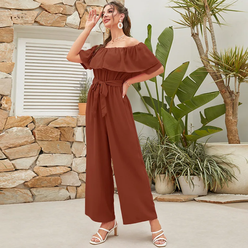 ZTY-87 NOVEDAD DE VERANO 2023, producto a la moda e informal para mujer, pantalones de pierna ancha de manga corta con correa de hoja de loto y nueve puntos