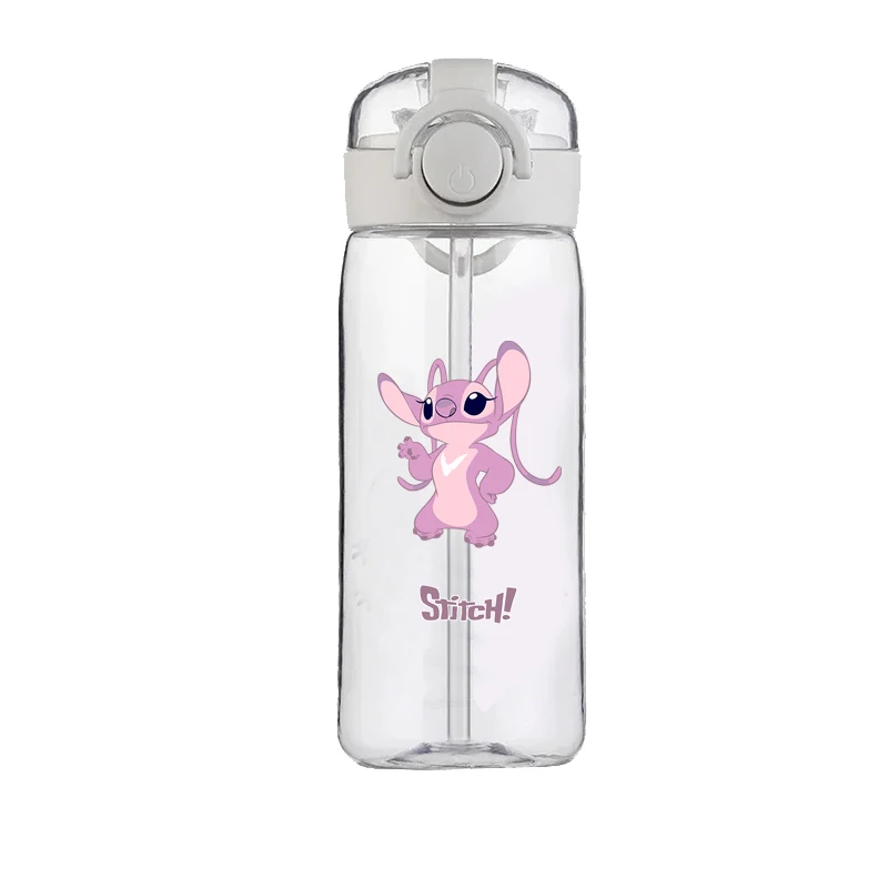 Disney-Stitch Plastic Water Cup, impressão portátil, animação dos desenhos animados, pintura bonito, menino, menina, estudante, crianças, estudante, 400ml